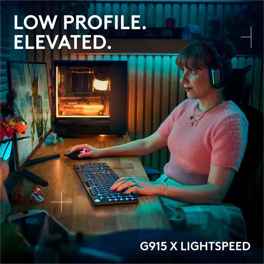 Logitech G915 X LIGHTSPEED Low-Profile Wireless Gaming Keyboard, Double-Shot PBT Keycaps, Fully Programmable Keys, RGB Backlighting, Sleek Aluminum Finishing, GL Blue Clicky Switches - PC/Mac
