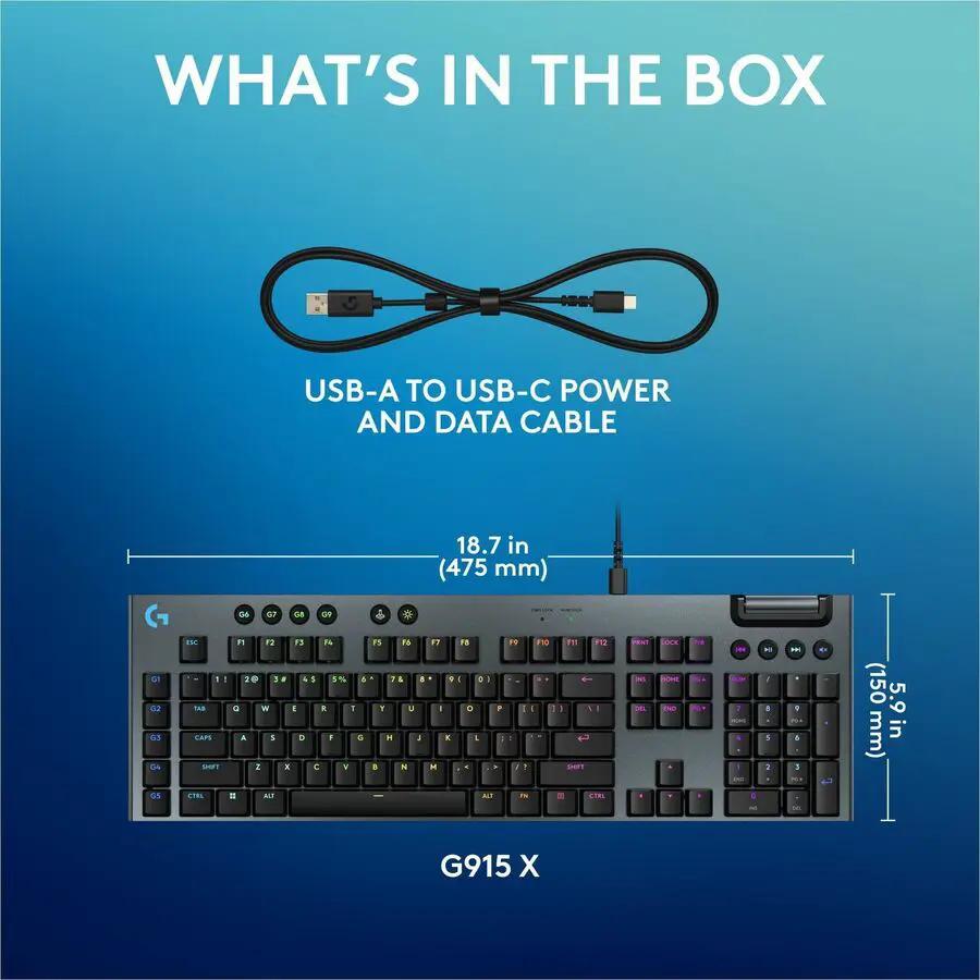 Logitech G915 X Low-Profile Wired Mechanical Gaming Keyboard, Double-Shot PBT Keycaps, Fully Programmable Keys, RGB Lighting, Aluminum Finish, GL Brown Tactile Switches - PC/Mac