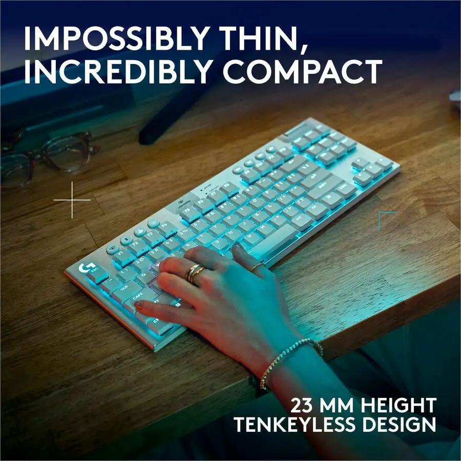 Logitech G915 X LIGHTSPEED TKL Low-Profile Wireless Gaming Keyboard, Double-Shot PBT Keycaps, Fully Programmable Keys, RGB Backlighting, Sleek Aluminum Finishing, GL Brown Tactile - PC/Mac (White)