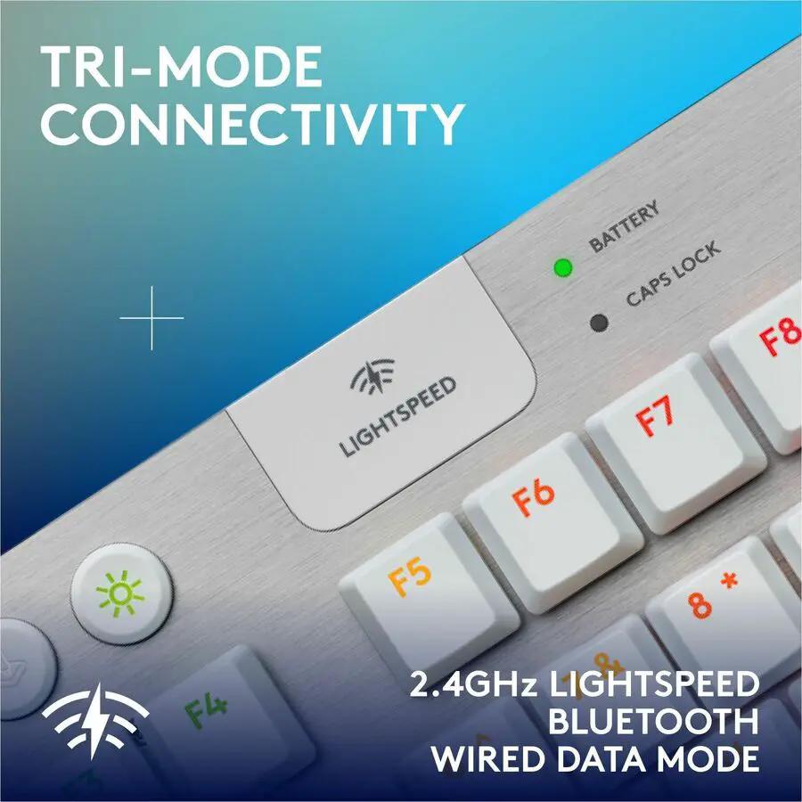 Logitech G915 X LIGHTSPEED TKL Low-Profile Wireless Gaming Keyboard, Double-Shot PBT Keycaps, Fully Programmable Keys, RGB Backlighting, Sleek Aluminum Finishing, GL Brown Tactile - PC/Mac (White)