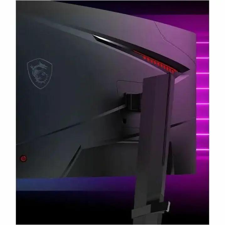 MSI MAG 275CQRF QD E2 27-inch curved gaming monitor, black with purple LED backlight.