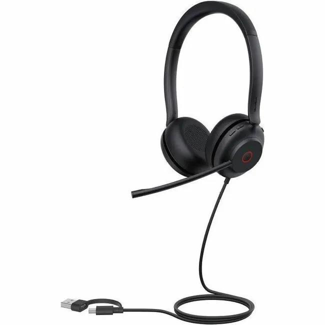 Yealink UH35 Dual MS USB-C headset with boom mic, black over-ear with USB-C cable.