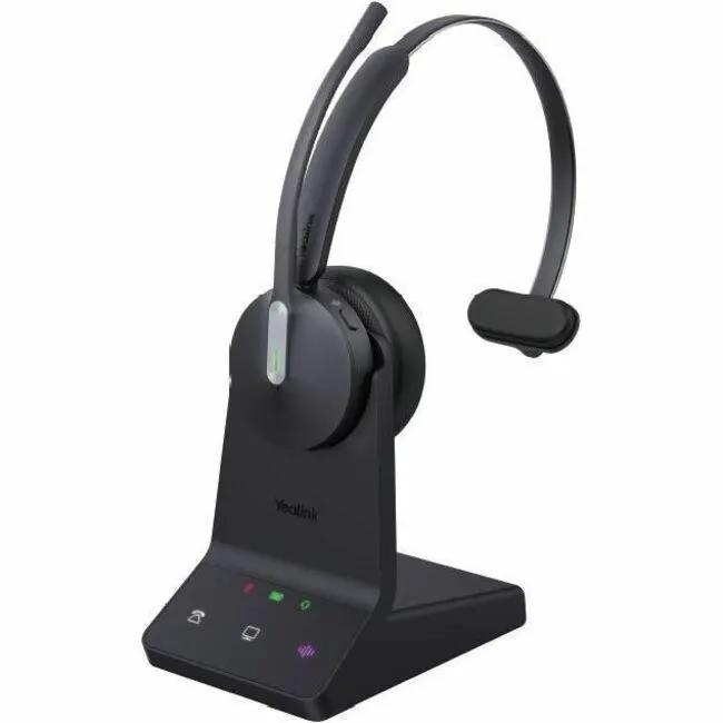 Yealink WH64 HYB MONO STND MS headset on black stand