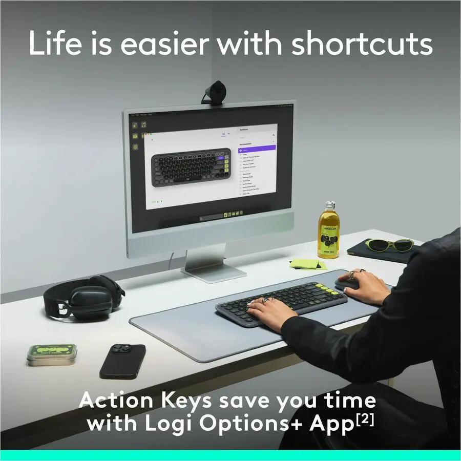 Logitech POP ICON KEYS Wireless Bluetooth Keyboard, Comfortable Typing, Programmable Keys, Easy-Switch Between up to 3 Devices (Graphite & Green)