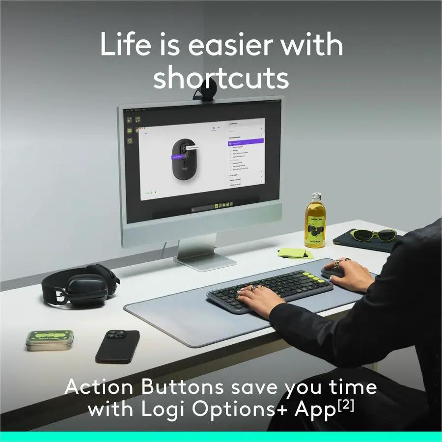 Logitech POP Mouse, Compact and Portable Wireless Bluetooth Mouse With Programmable Buttons and Quiet Clicks, Easy-Switch Between up to 3 Devices, Rose