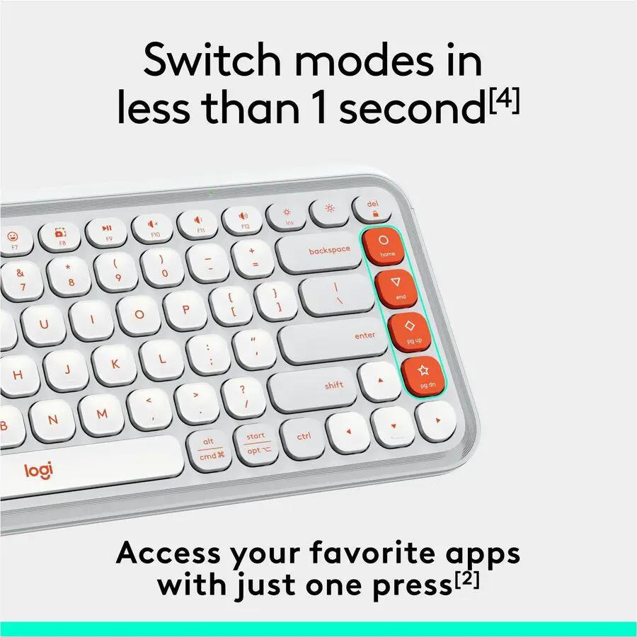 Logitech POP ICON KEYS Wireless Bluetooth Keyboard, Comfortable Typing, Programmable Keys, Easy-Switch Between up to 3 Devices (Off-white & Orange)