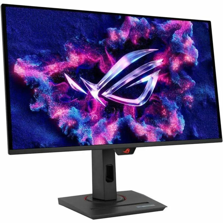 ASUS ROG Strix XG27ACDNG 27-inch OLED monitor on a stand with ROG logo, black