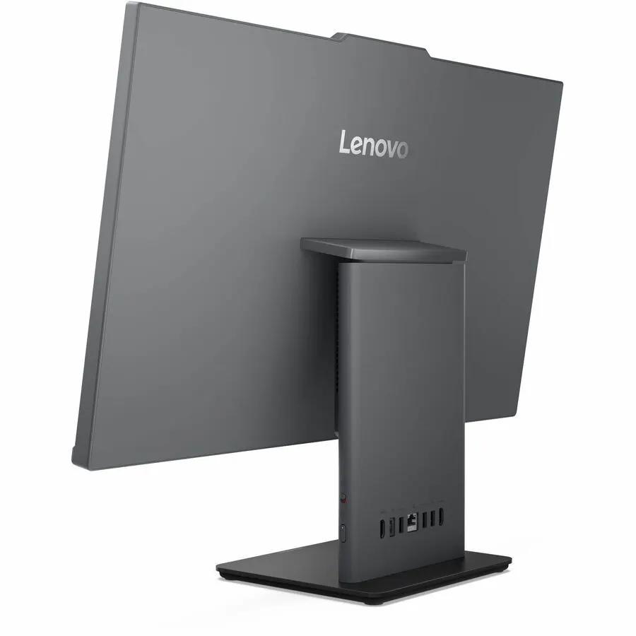 Lenovo ThinkCentre Neo 50a 27 Gen 5 all-in-one desktop on a vertical stand, rear view
