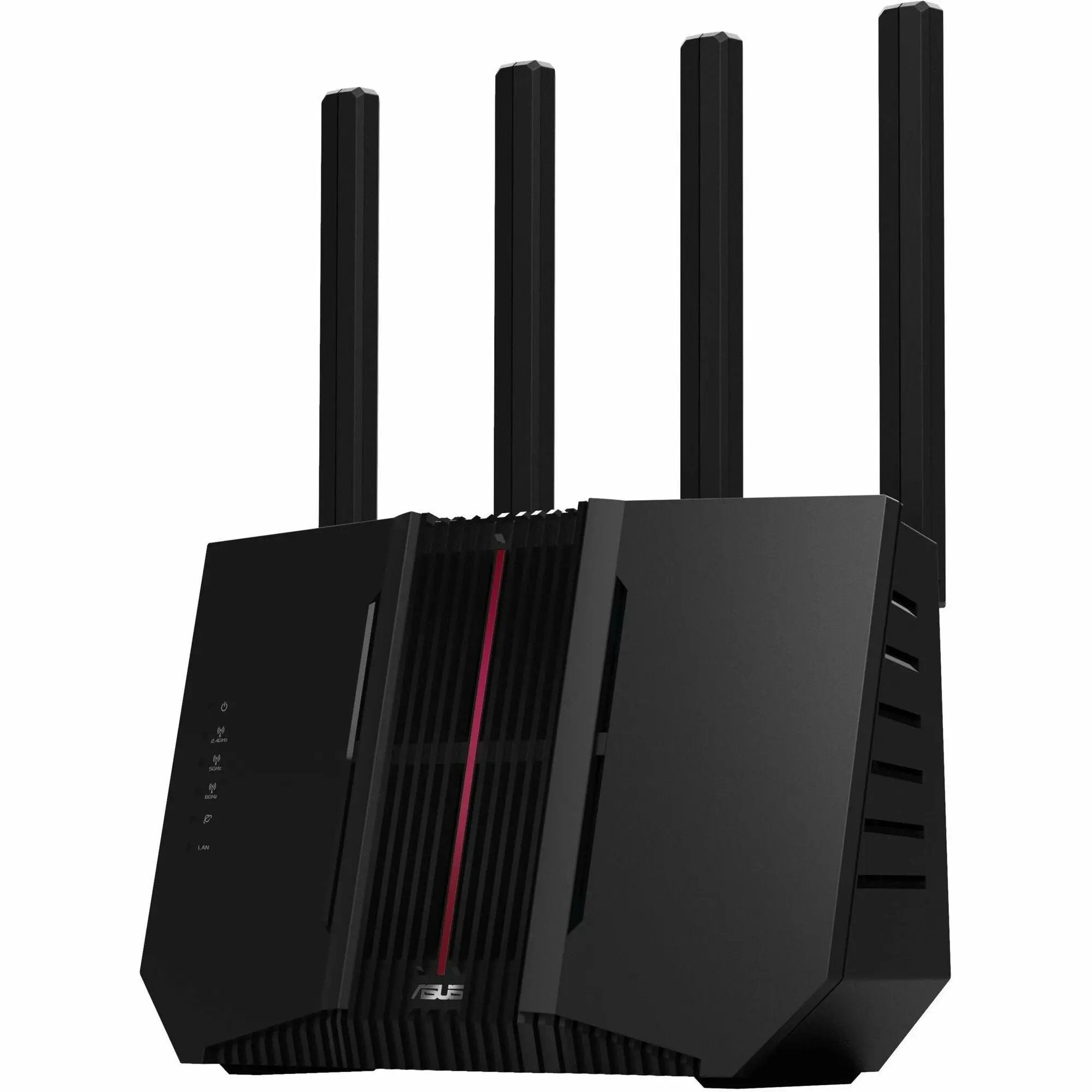 ASUS RT-BE92U wireless router with four tall antennas, black chassis