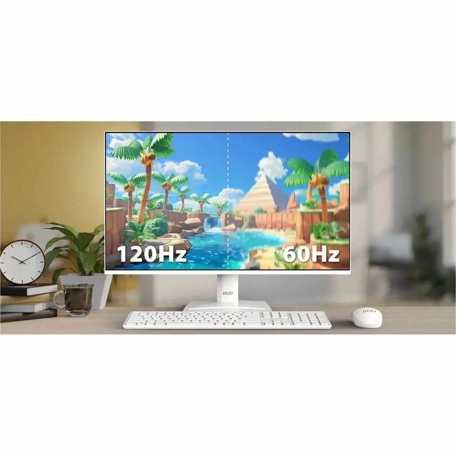 MSI Pro MP275W E2 27-inch Full HD LCD monitor in matte white on desk