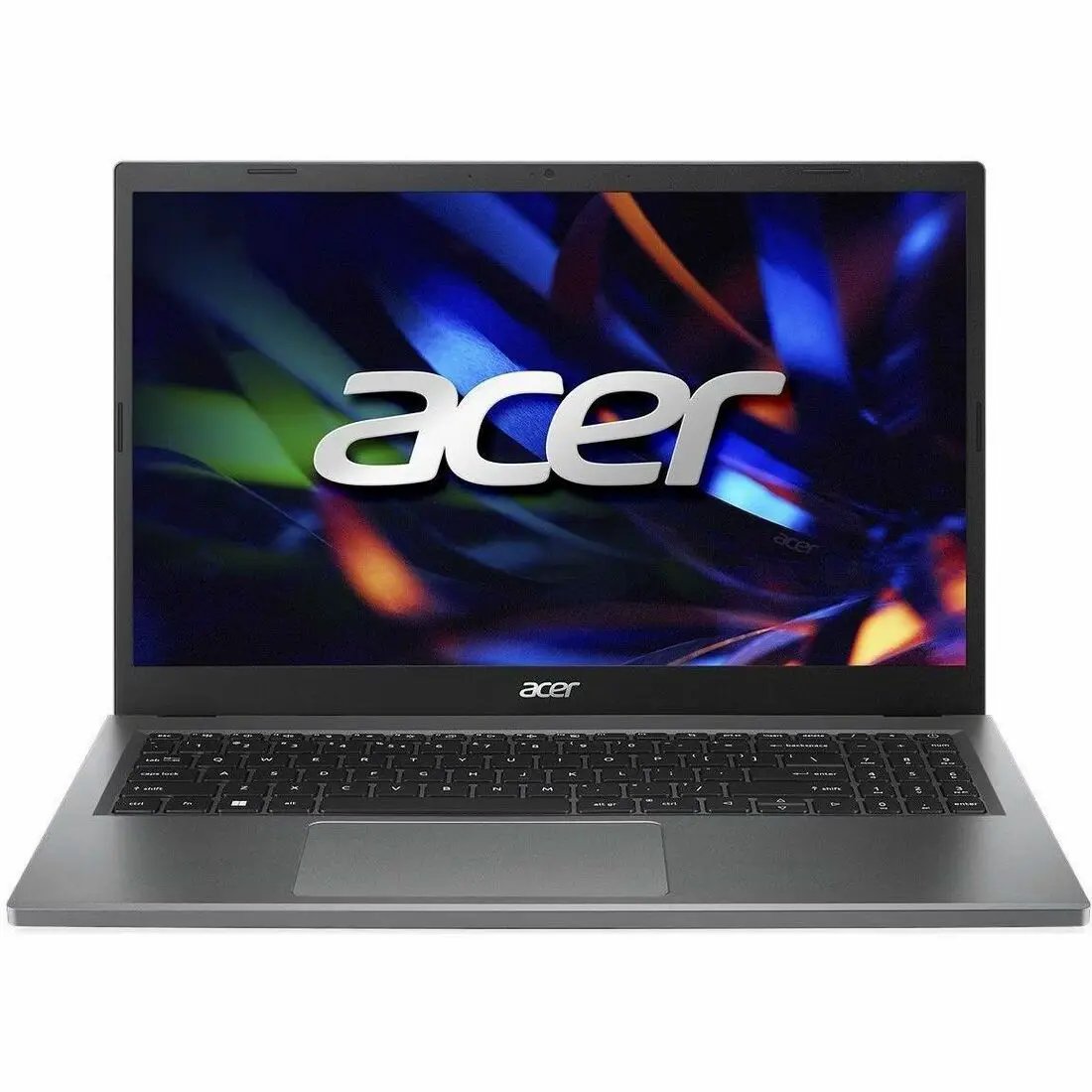 Acer Extensa 15 laptop with silver body, open and keyboard visible.