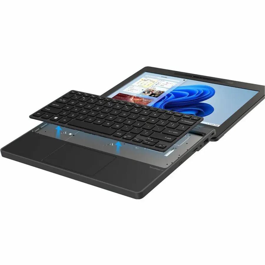 Acer TravelMate B3 11.6-inch black notebook opened.