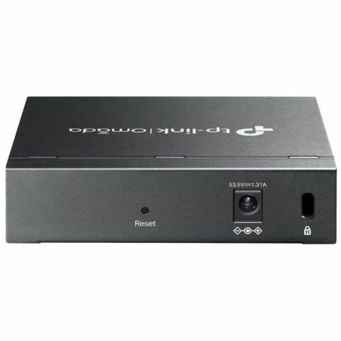 TP-Link Omada 5-Port Gigabit PoE+ Managed Switch, black metal enclosure.
