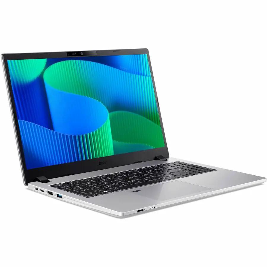 Acer TravelMate P2 notebook, silver, 15.6-inch display, on white background