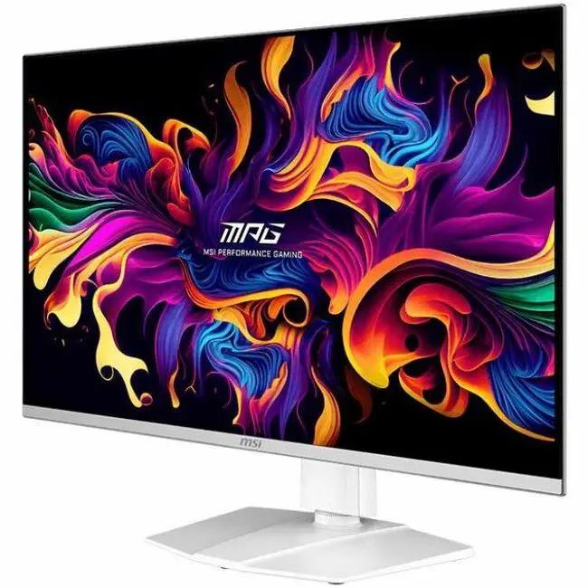 MSI MPG 321URXW 32-inch 4K UHD QD-OLED gaming monitor with white stand

