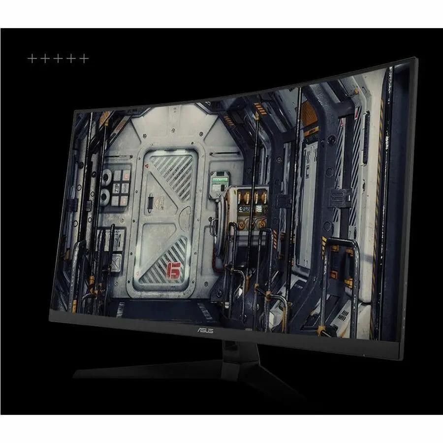 ASUS TUF VG32WQ3B 32-inch curved gaming monitor on a black stand