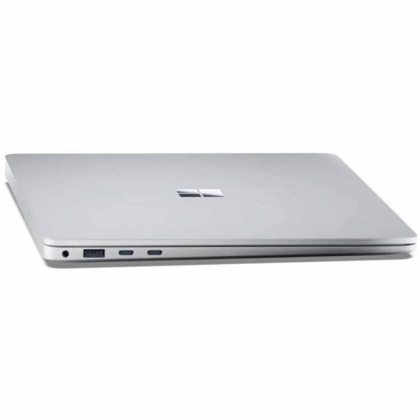 Microsoft Surface Laptop 7 in platinum, closed laptop with visible side ports