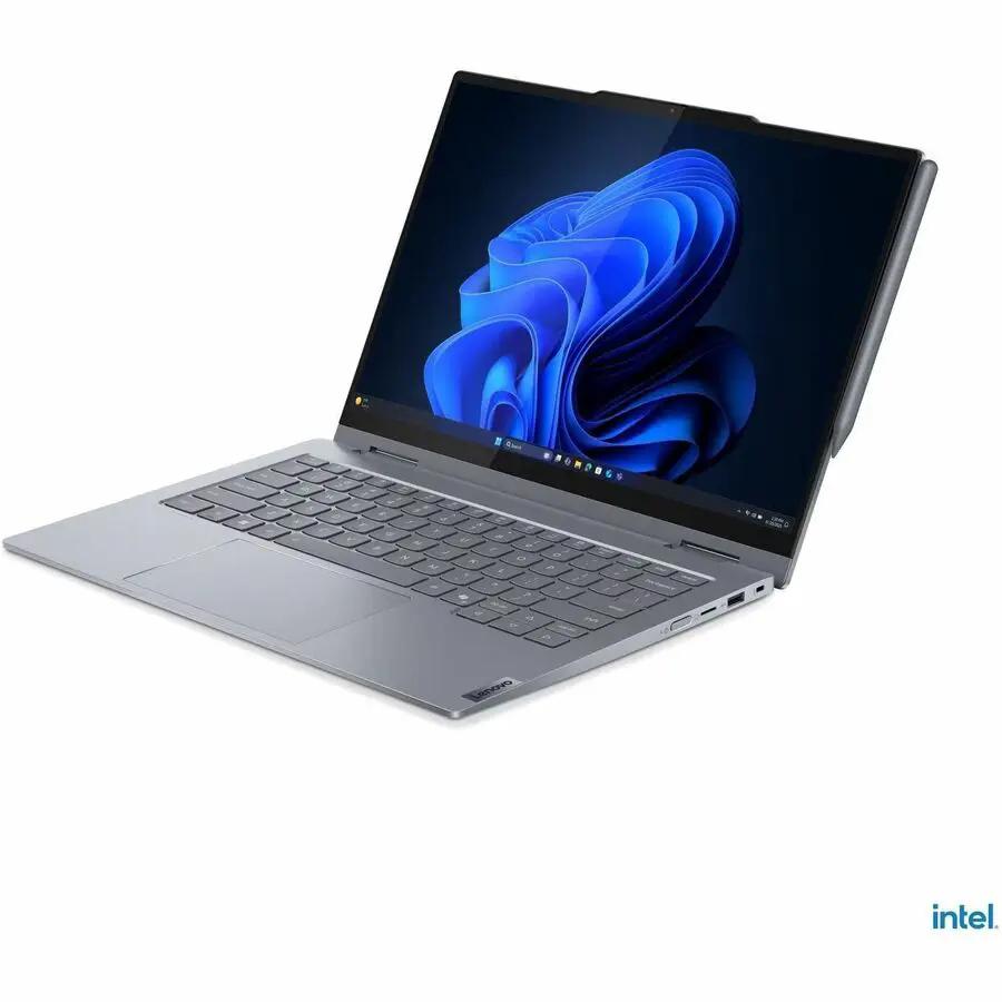 Lenovo ThinkBook 14 G5 2-in-1 laptop, 14-inch touchscreen, gray chassis, Intel logo
