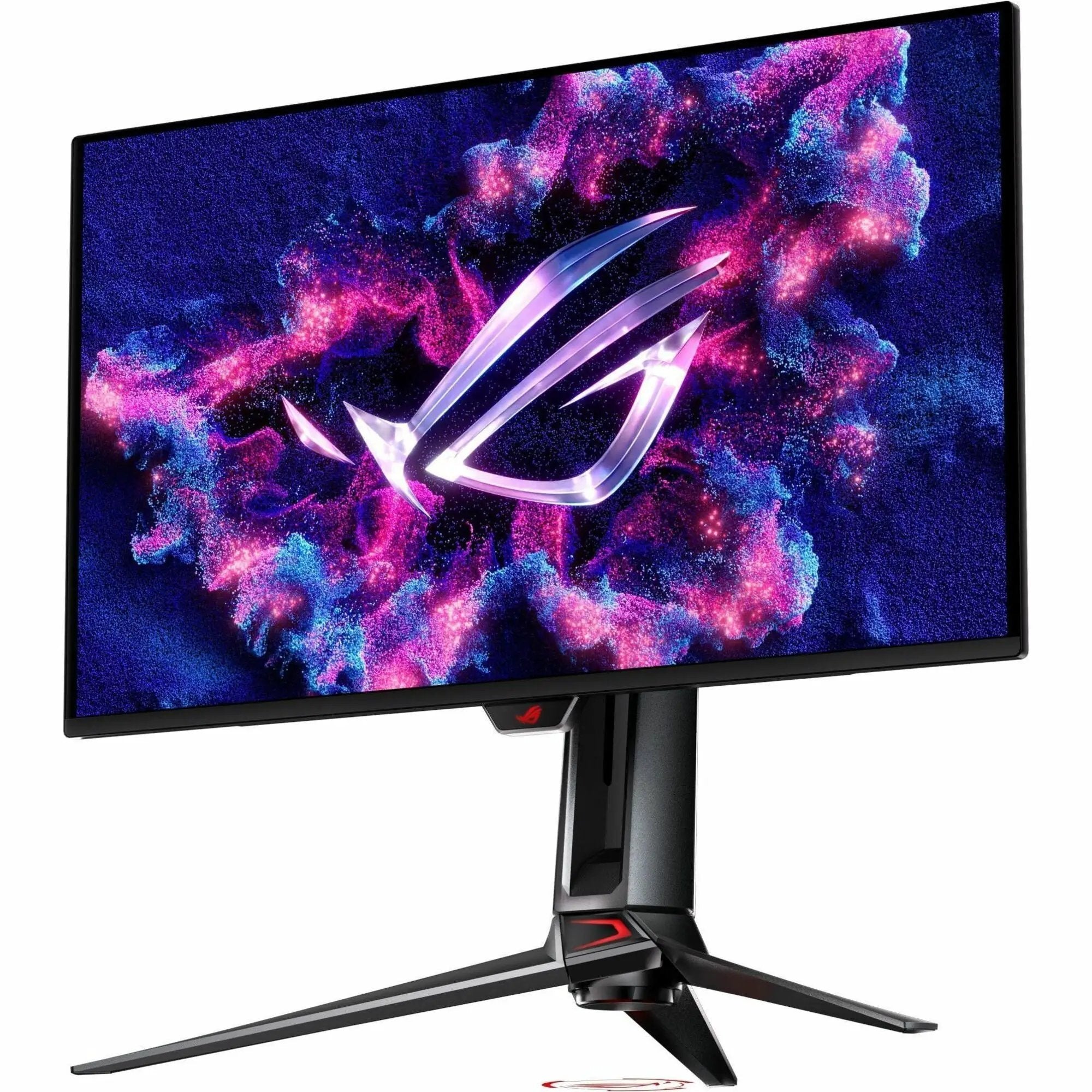ASUS ROG Swift PG27UCDM 27-inch 4K UHD QDOLED monitor on black stand with ROG logo