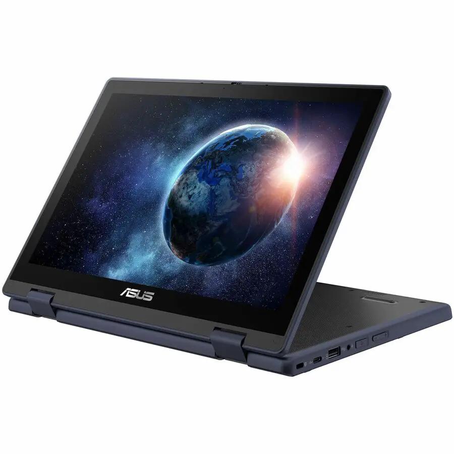ASUS BR1204F rugged 2-in-1 notebook, blue-gray, 12.2-inch touchscreen, open on white background
