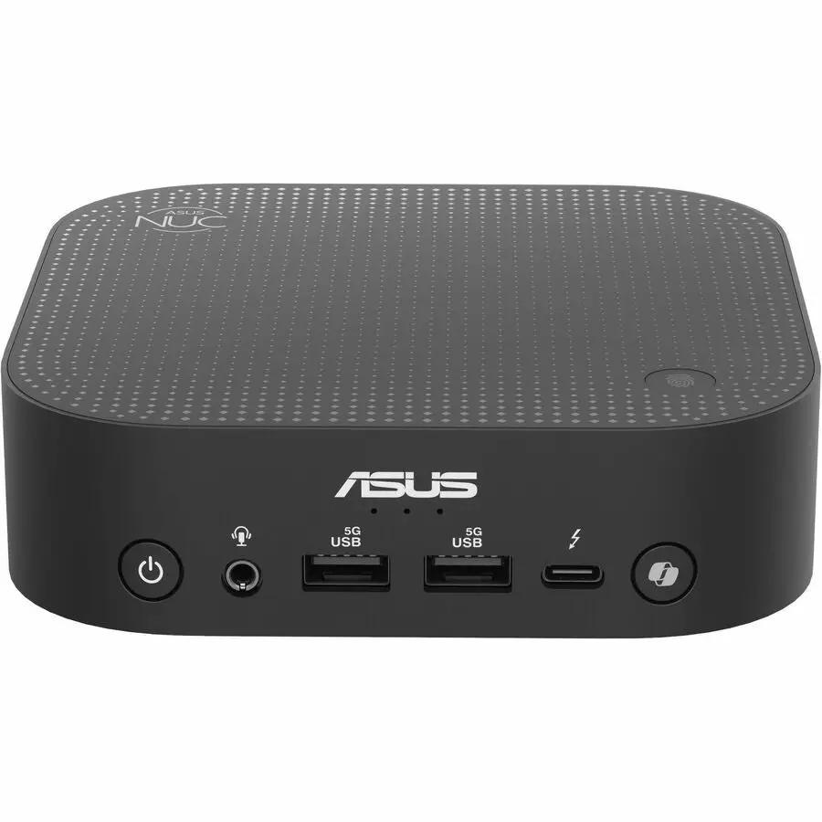 ASUS NUC14 Pro AI Copilot Mini PC, compact black desktop with front USB-A ports, USB-C and power button.