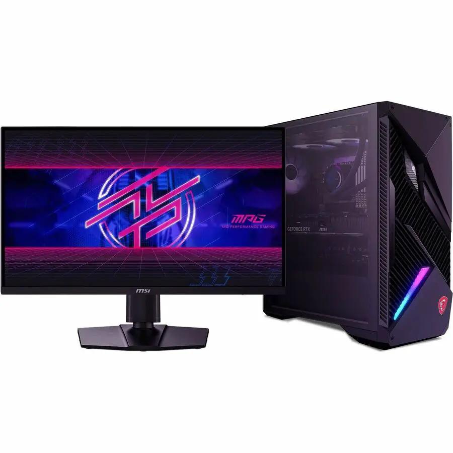 MSI MPG 322URX 32-inch UHD QD-OLED 240Hz gaming monitor and PC tower