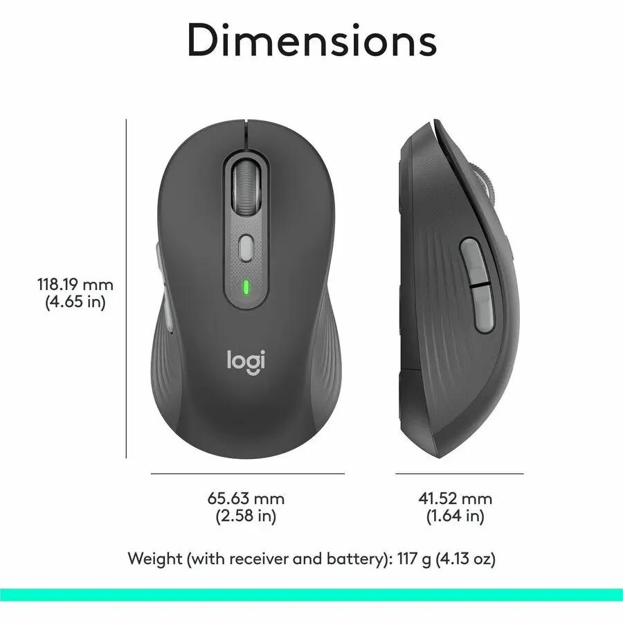 Logitech Signature Plus M750 L Wireless Mouse - For Large Sized Hands, SmartWheel Scrolling, Bluetooth Connectivity, Multi Device, 24-Month Battery, Silent Clicks, Customizable Side Buttons, Contoured Shape