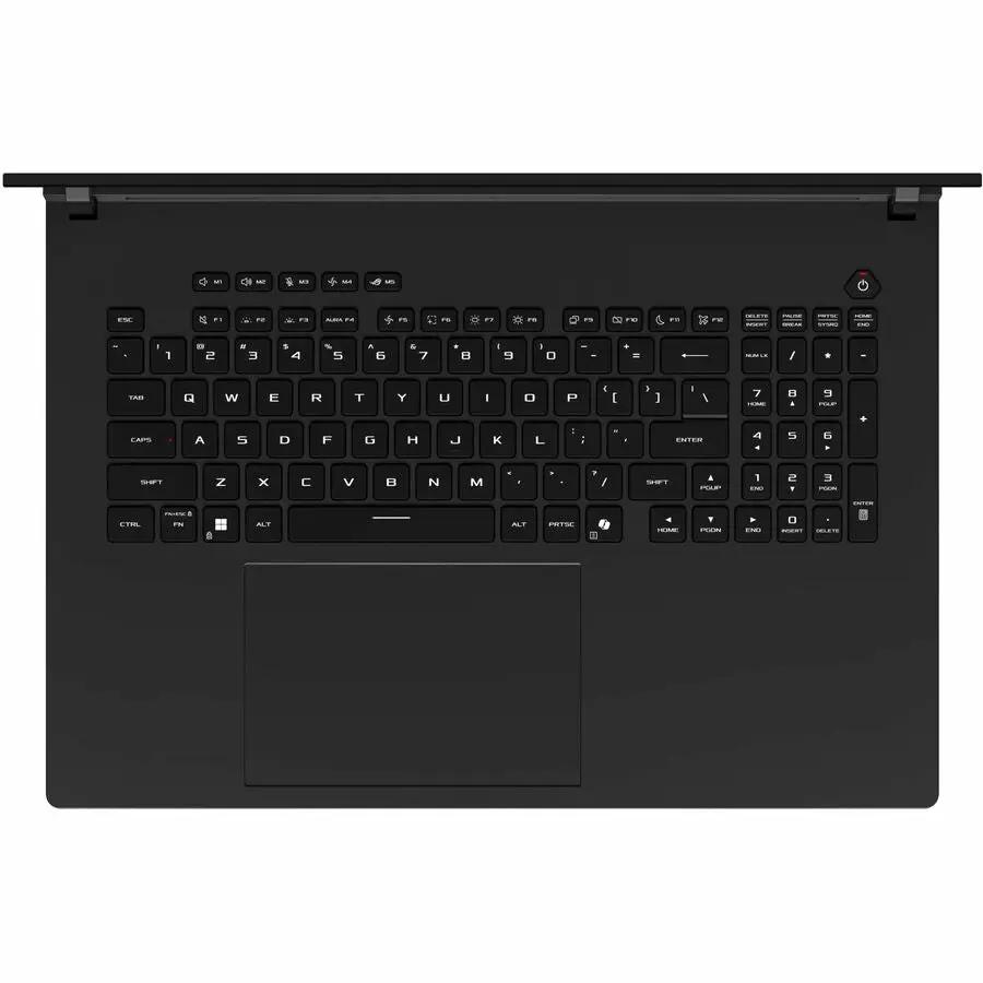 ASUS ROG Strix Scar 18 gaming laptop, black, top-down keyboard view, 32 GB RAM, 1 TB SSD