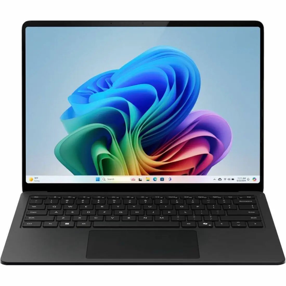 Microsoft Surface Laptop 7 black laptop with keyboard and display.