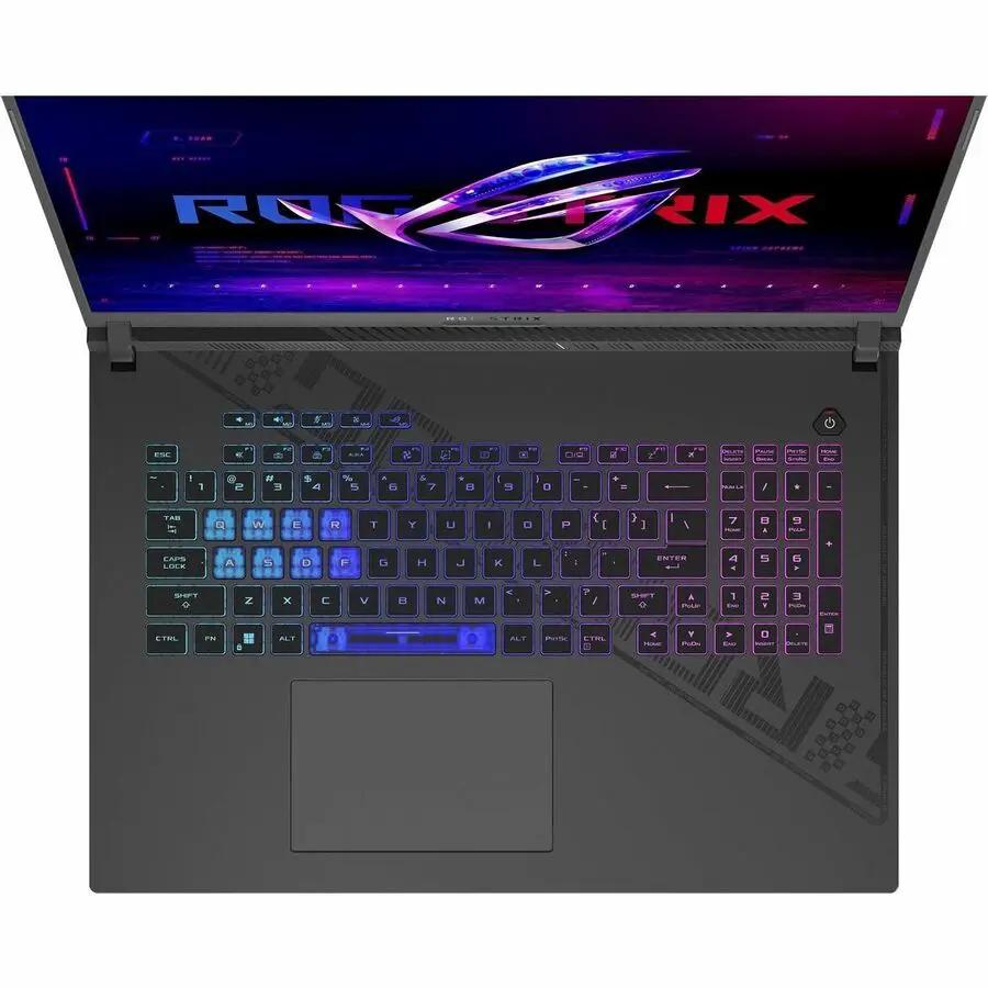 ASUS ROG Strix G18 gaming laptop with RGB backlit keyboard and 18-inch display
