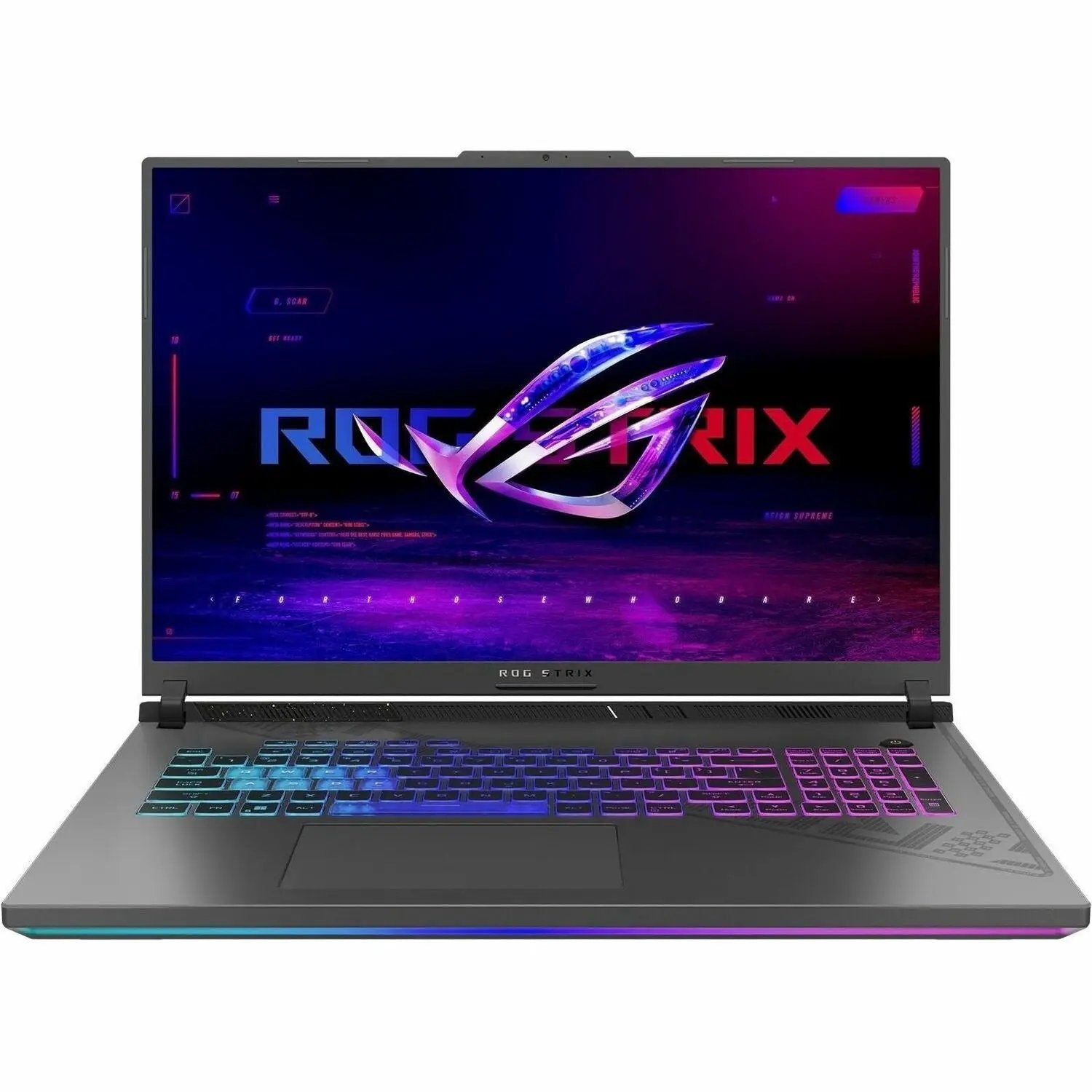 ASUS ROG Strix G18 gaming laptop, 18-inch display, gray chassis, RGB keyboard lighting