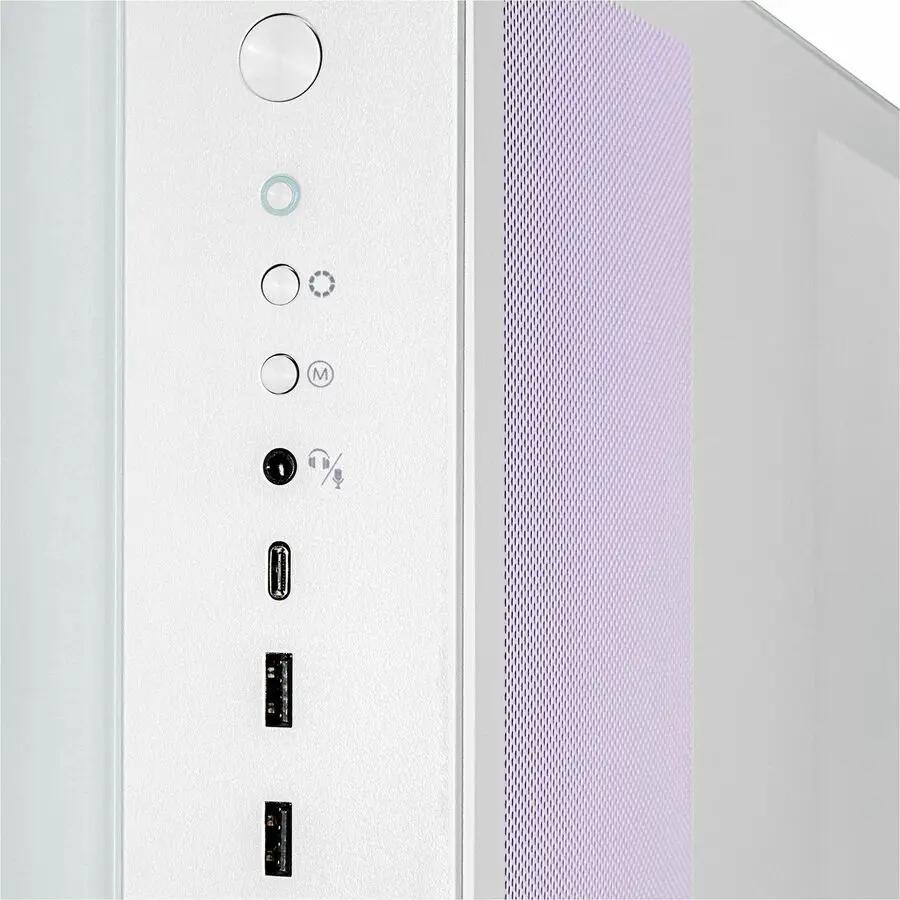 CLX SET Gaming Desktop Mid-Tower, white case with purple mesh side, front USB ports and audio jack