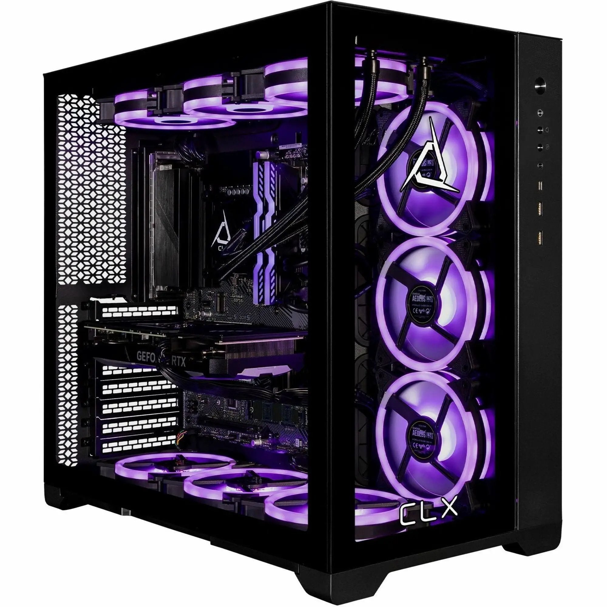 CLX SET i9-14900KF mid-tower gaming desktop with purple LED fans, 64 GB RAM, 6 TB HDD, 2 TB SSD