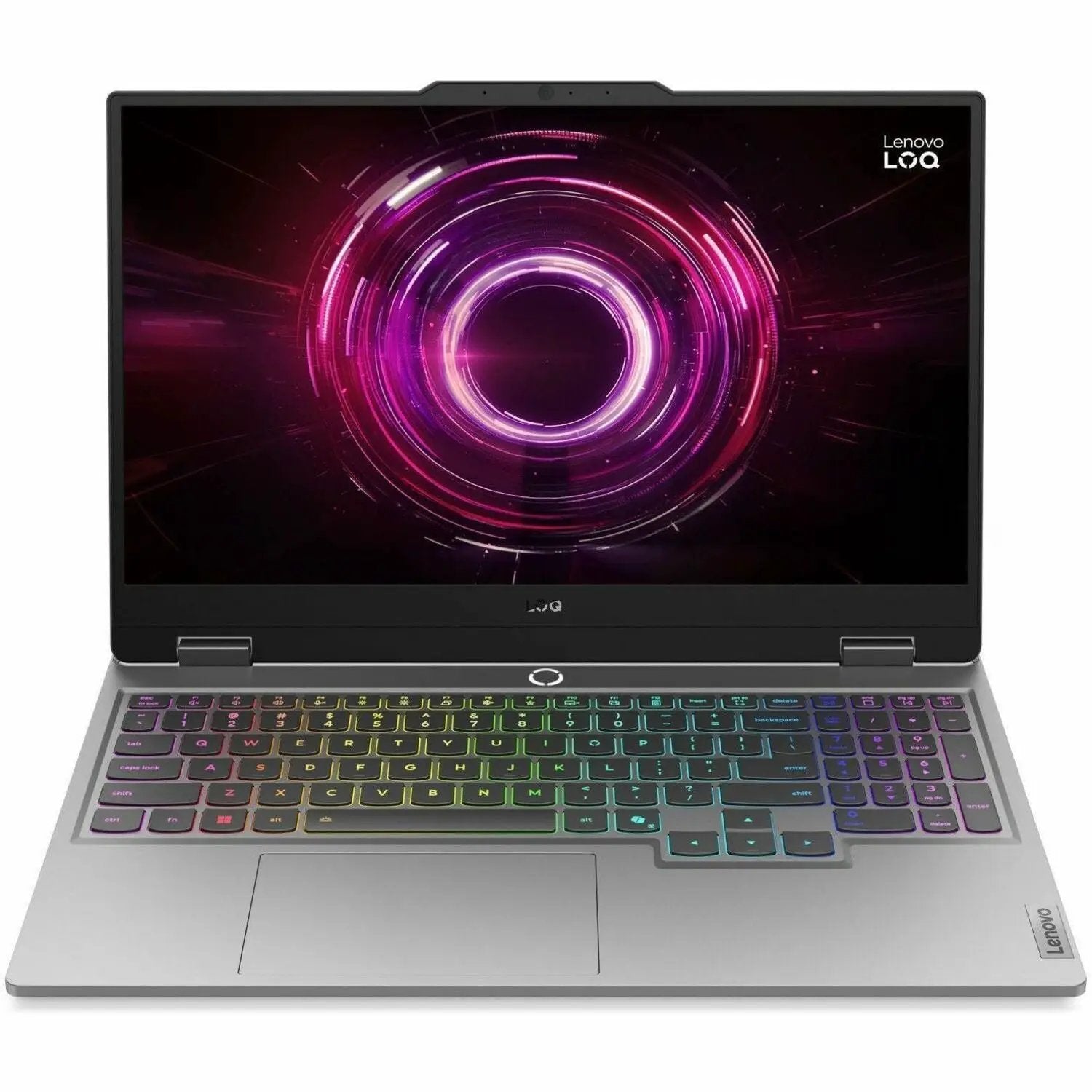 Lenovo LOQ gaming laptop, silver chassis with RGB backlit keyboard, 15.6-inch Full HD display