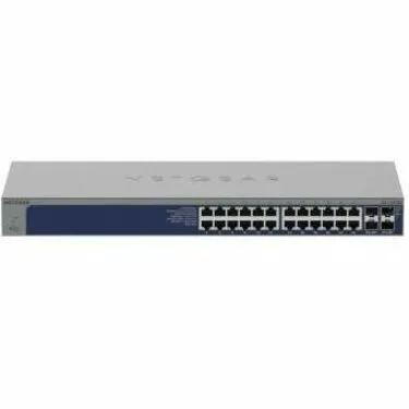 Netgear 24-port 10GbE SFP+ managed smart switch in gray with blue front panel