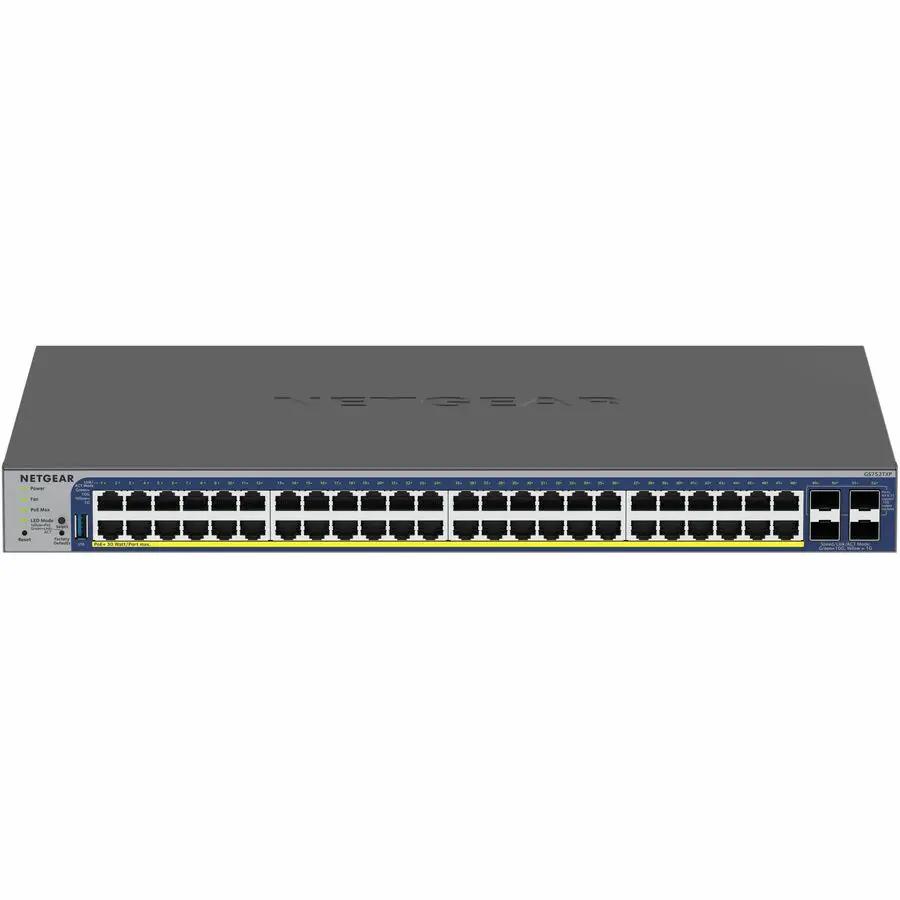Netgear Smart SWTH 48-Port PoE++ Switch front view with 48 ports and SFP+ uplinks