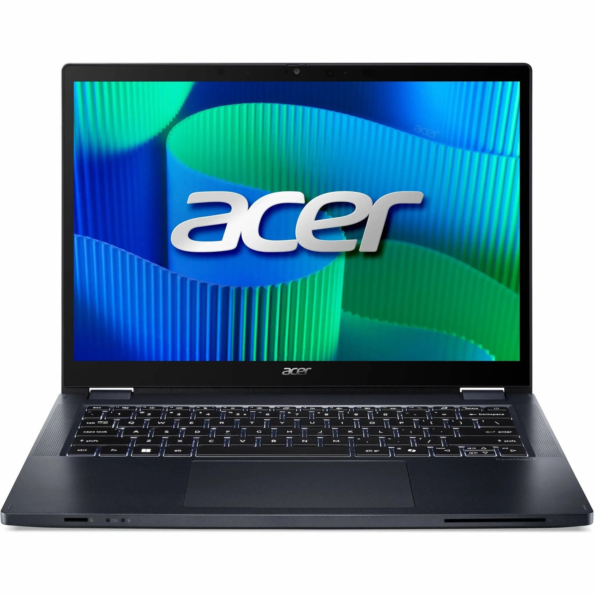 Acer TravelMate P4 Spin 14 2-in-1 laptop, black chassis, 14-inch touchscreen