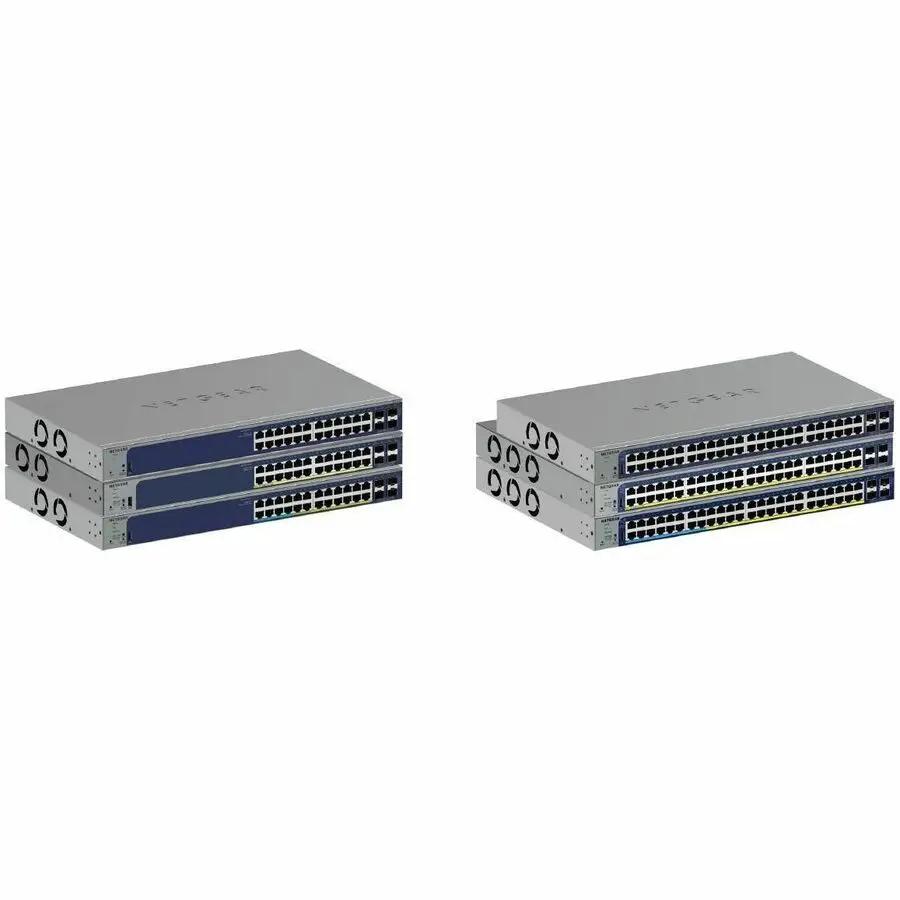 NETGEAR Smart SWTH 48-Port Gigabit SFP+ Managed Switches, gray metal chassis, 4-unit bundle