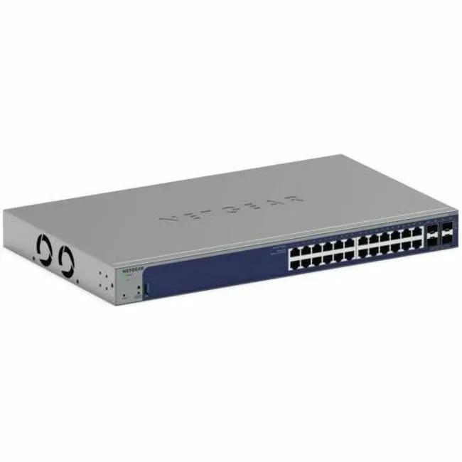 NETGEAR Smart SWTH 24-Port Gigabit SFP+ Managed Switch, gray chassis with blue front panel