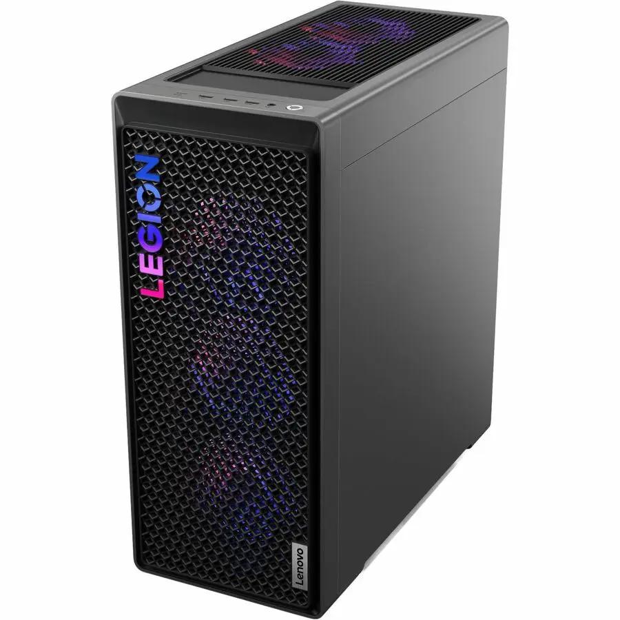 Lenovo Legion T7 gaming PC tower in black with RGB-lit front mesh fans
