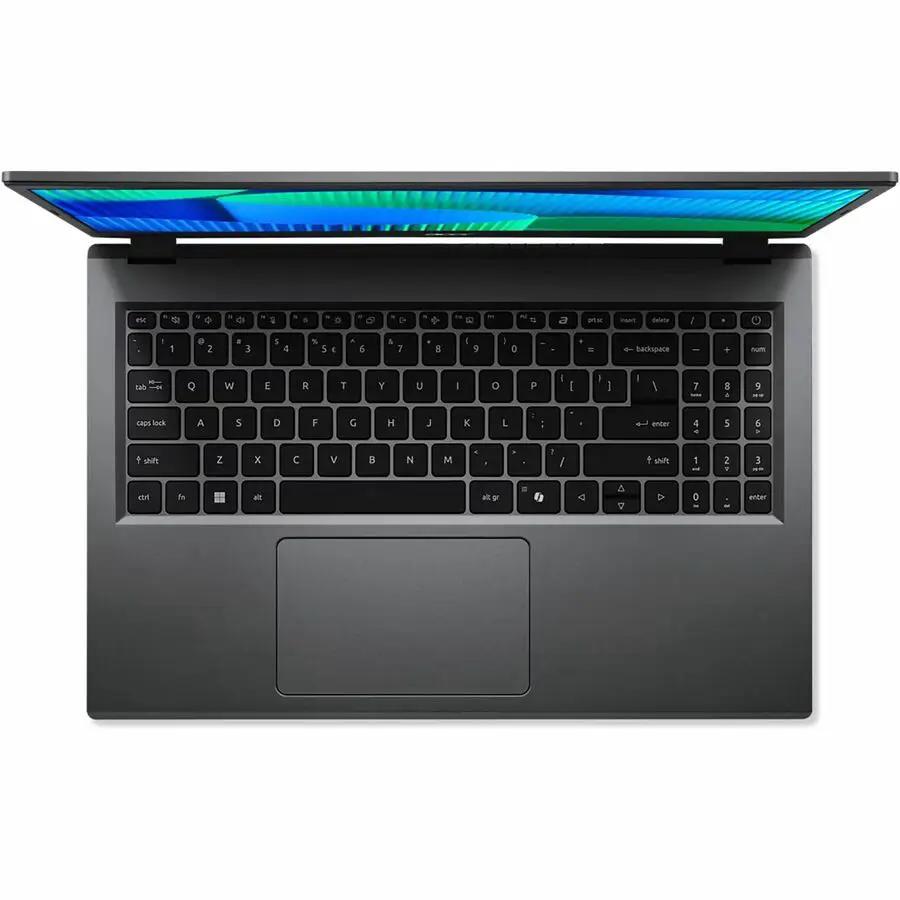 Acer Extensa 15 laptop, dark gray, top-down view of keyboard and touchpad
