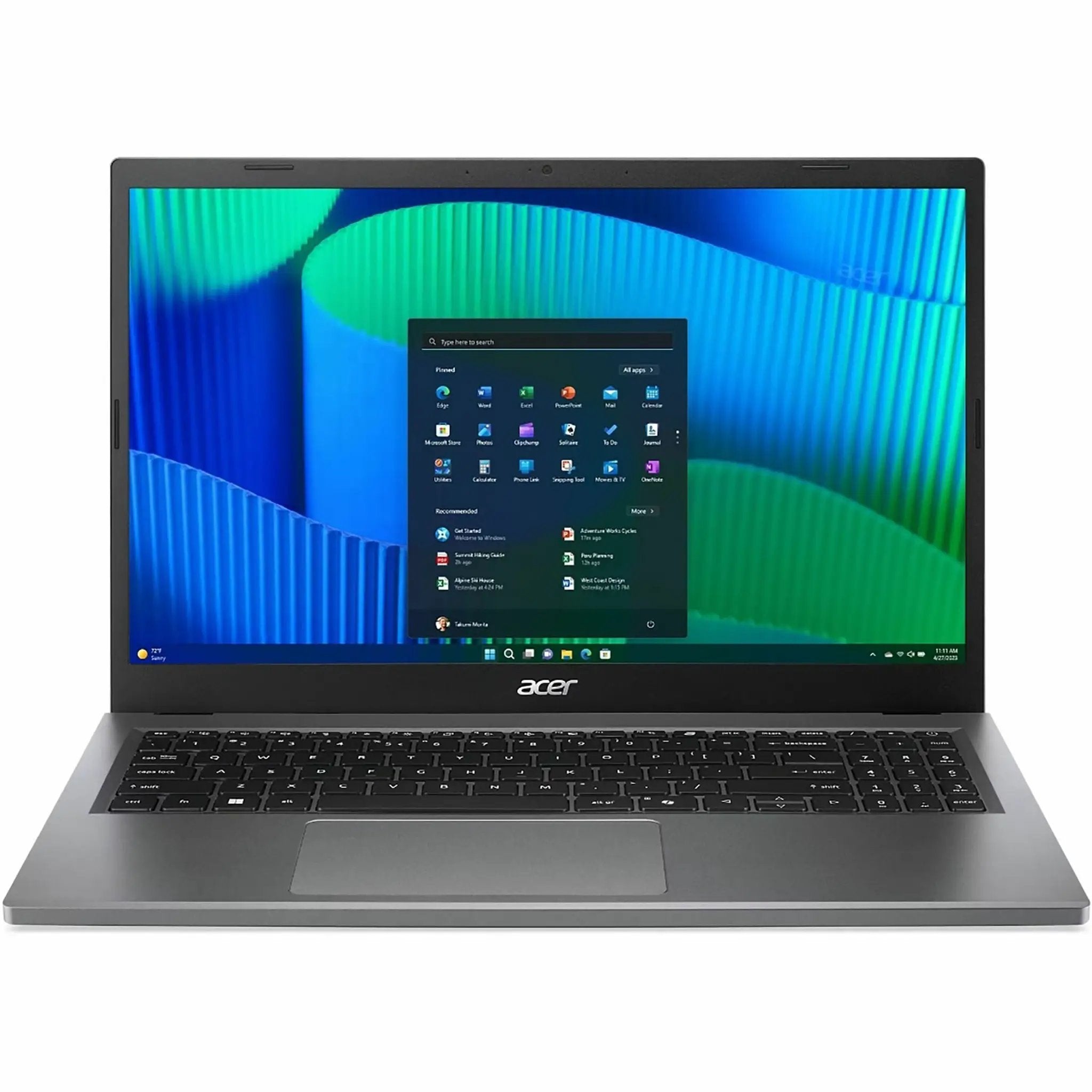 Acer Extensa 15 Notebook, black chassis, open with Windows desktop on screen