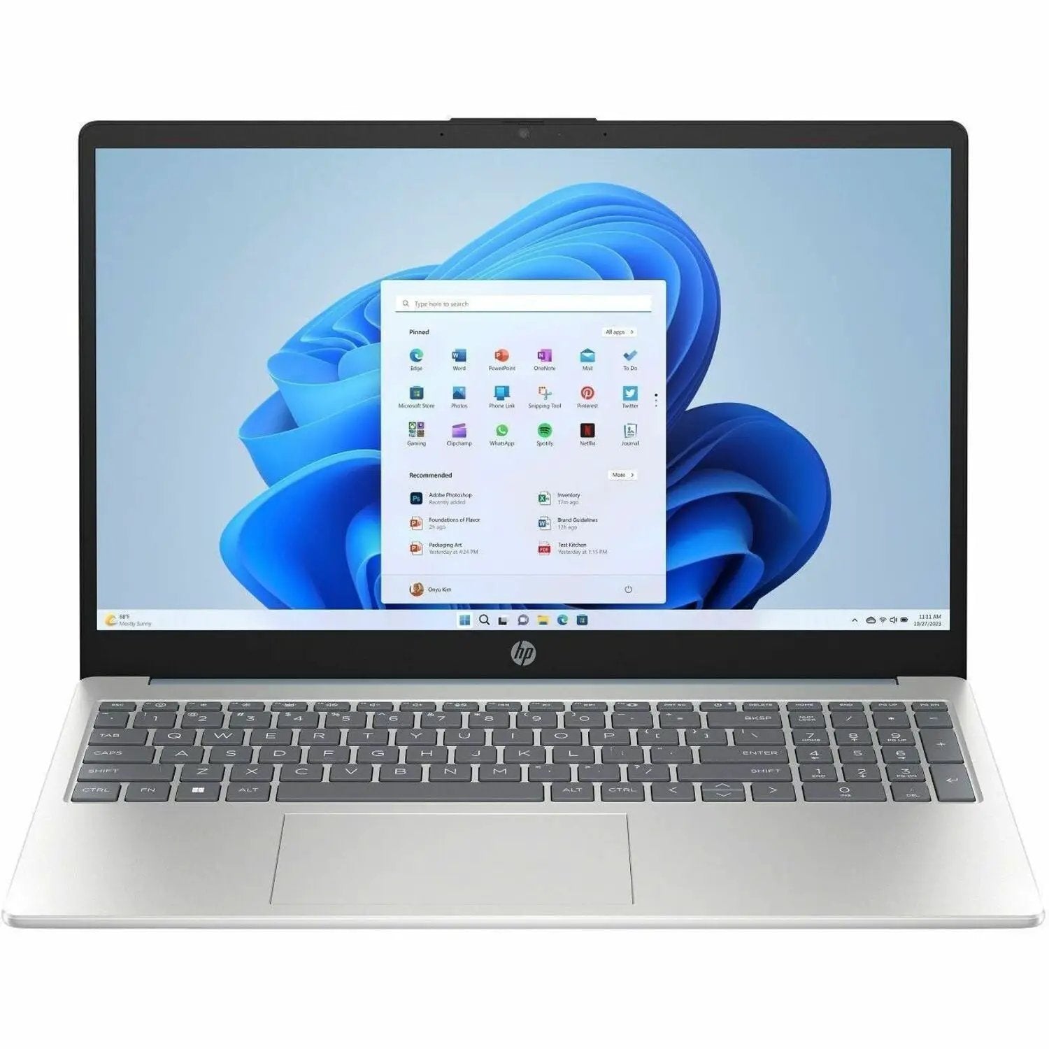 HP 15 Notebook laptop, natural silver finish, 15.6-inch display