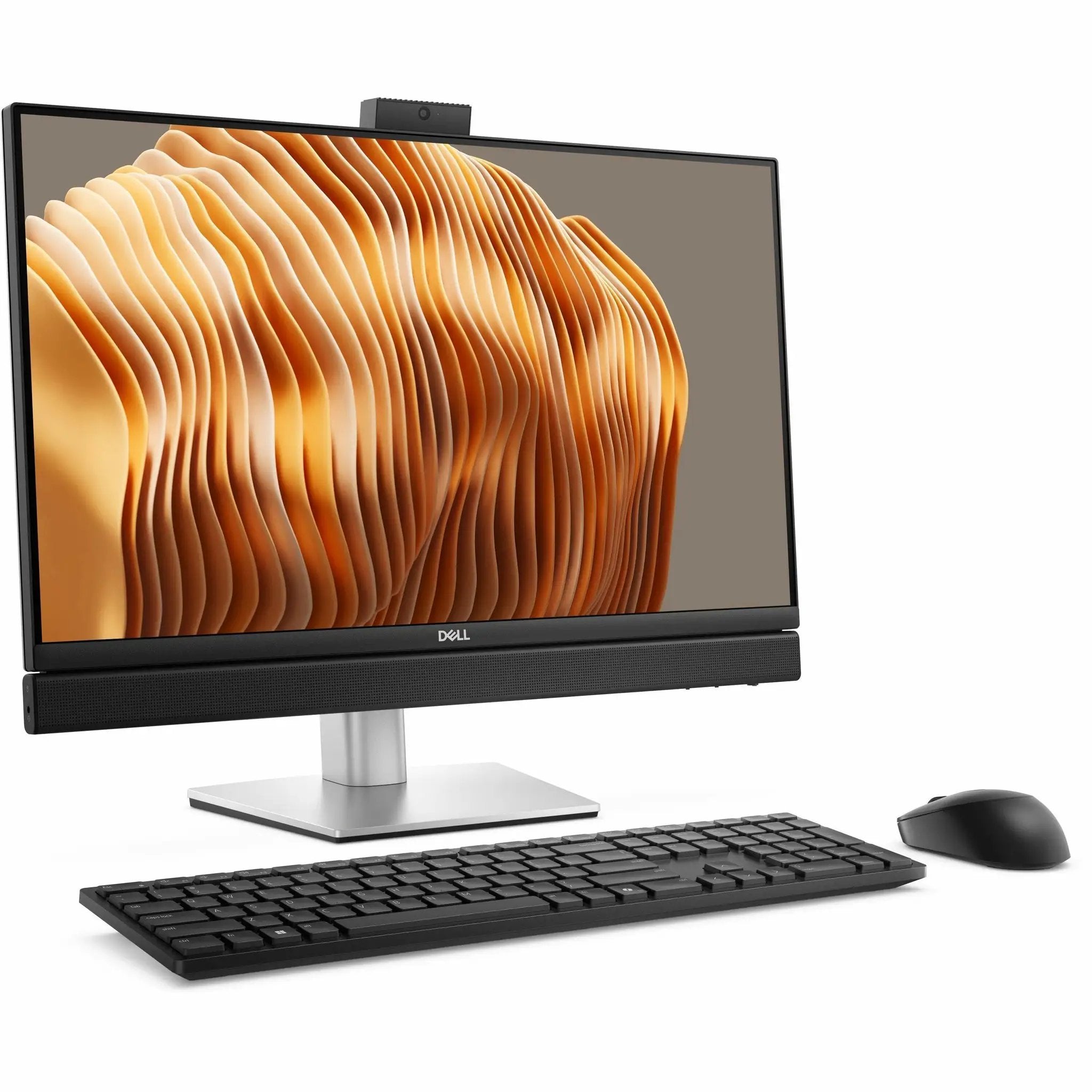 Dell QB24250 Pro 24 All-in-One desktop; three-piece setup with black keyboard and mouse on silver stand