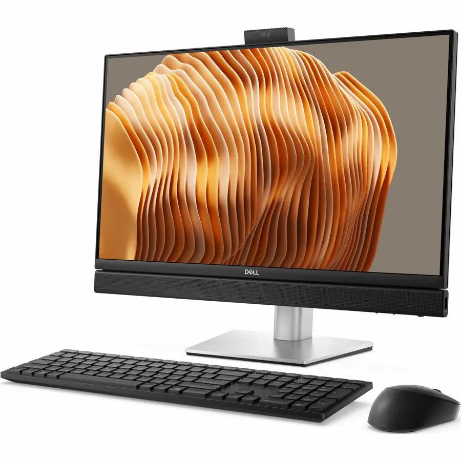 Dell QB24250 Pro 24 All-in-One desktop with keyboard and mouse; black display on a silver stand