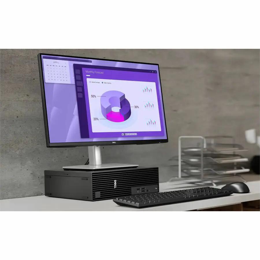 Dell QBS1250 Slim Desktop PC with 16GB RAM and 512GB SSD, black, shown with monitor, keyboard, and mouse.