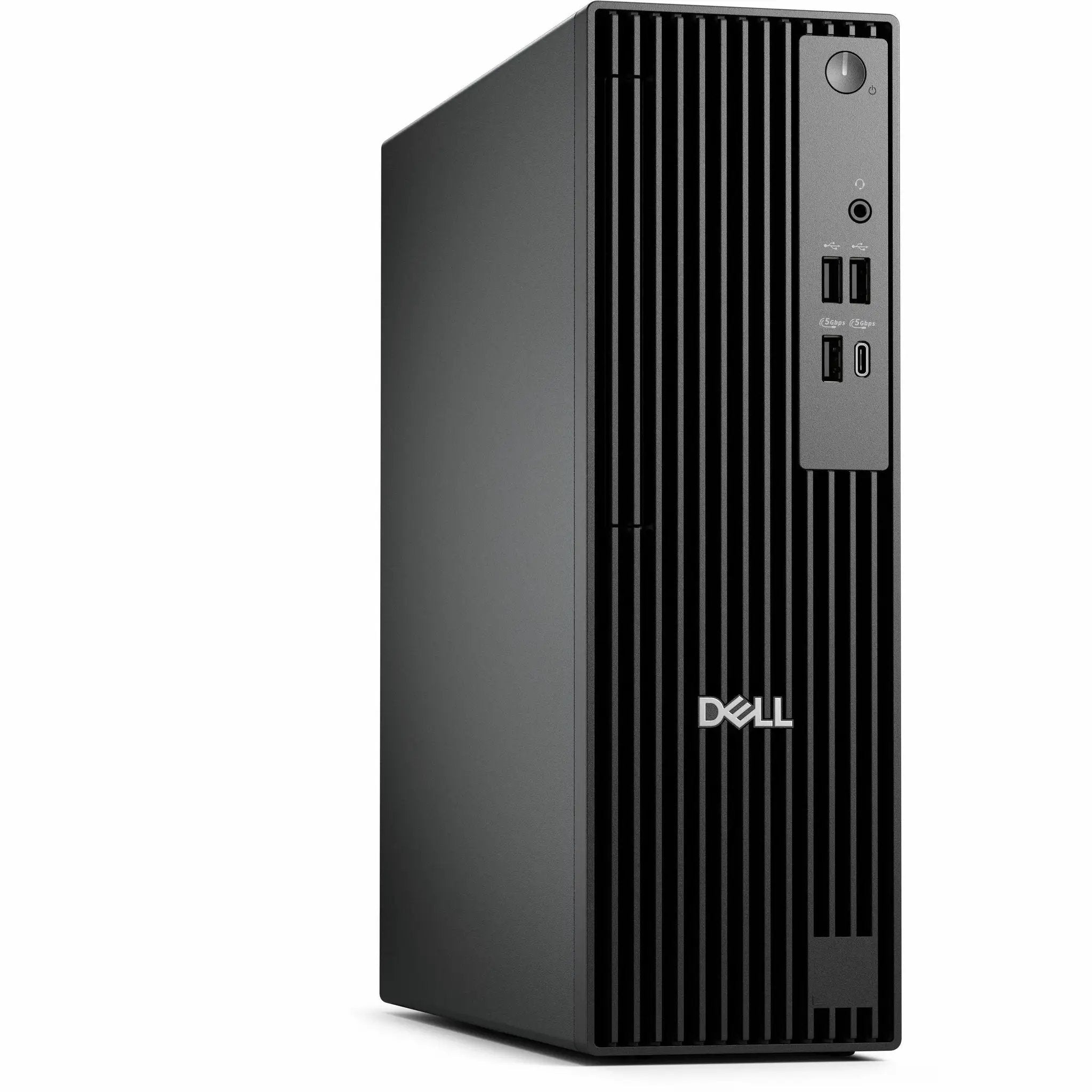 Dell QCS1250 Pro Slim Desktop tower, black front panel with USB ports and power button
