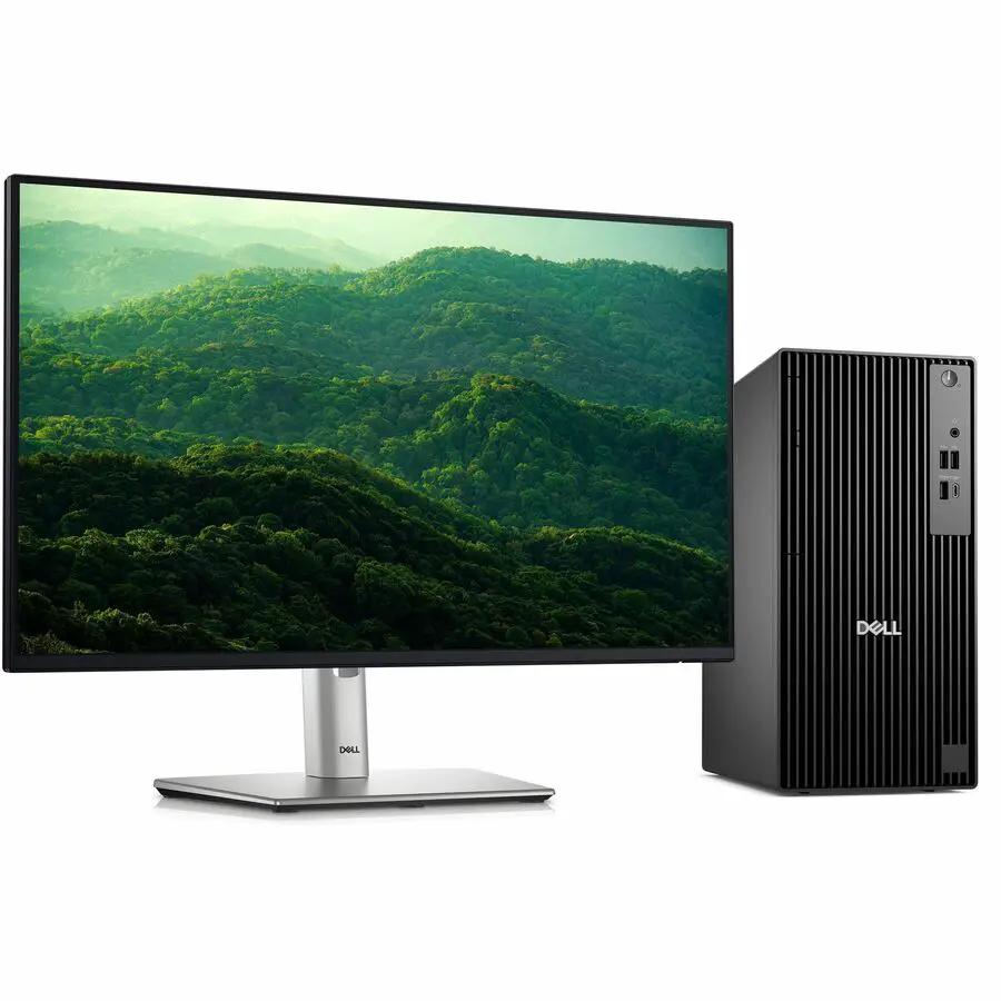 Dell QCT1250 Pro Tower Desktop Computer system with monitor; 2-piece black tower and silver monitor