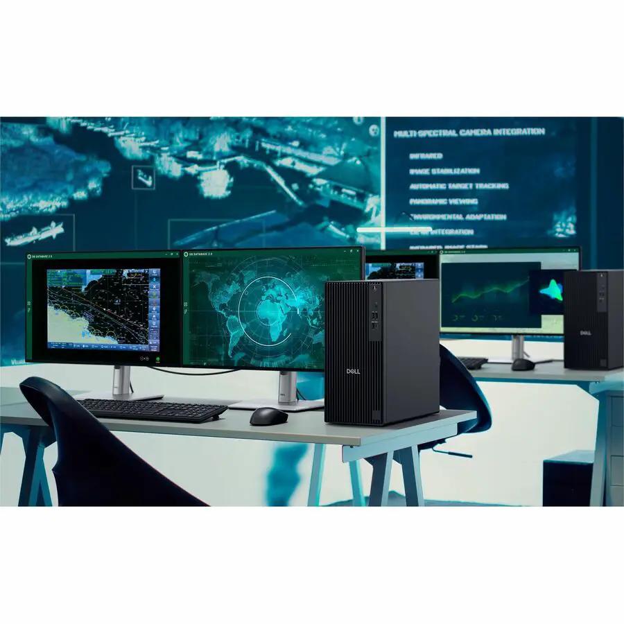Dell QCT1250 Pro Tower desktop computer with Intel Core i5, 8GB RAM, and multi-monitor setup.