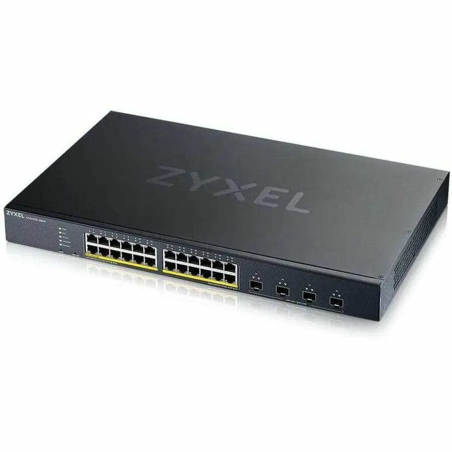 Zyxel XGS1935 Nebula Flex 24-Port PoE+ SFP+ managed switch, black front view on white background